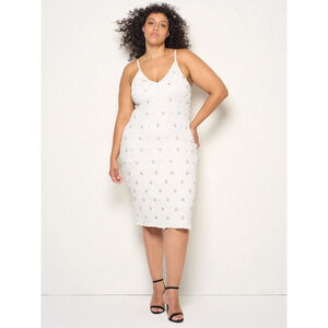 AS by DF Curve Monte Carlo Midi Dress White Smocked Rhinestones Sz XL Date Night